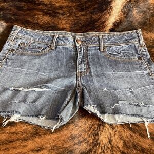 Fragile Blue Denim Distressed Cut Shorts